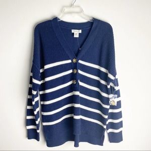 New Rachel Zoe Striped Navy Blue and White Oversized Knit Sweater Medium
